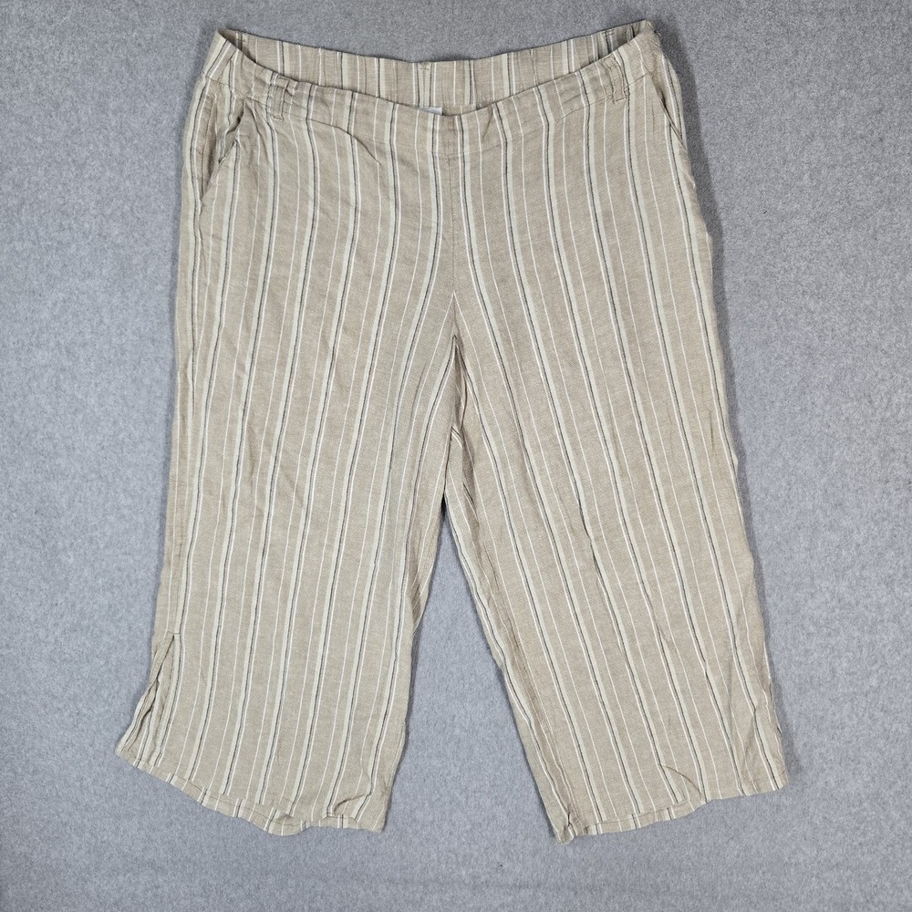 J. Jill Women Pants XL Beige Linen Rayon Striped Crop Wide-Leg Relaxed